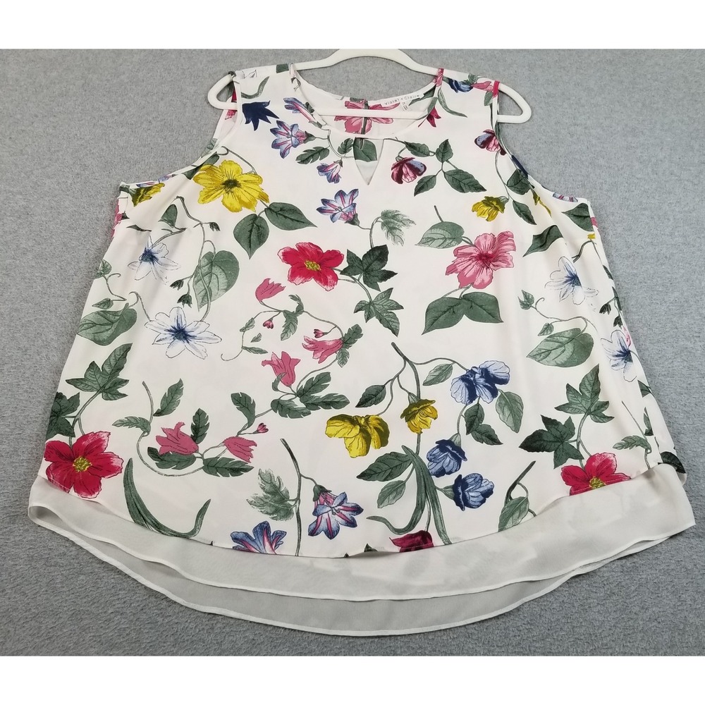 Violet + Claire Blouse Women 2X Plus Floral Chiffon Layered Keyhole Spring Tank